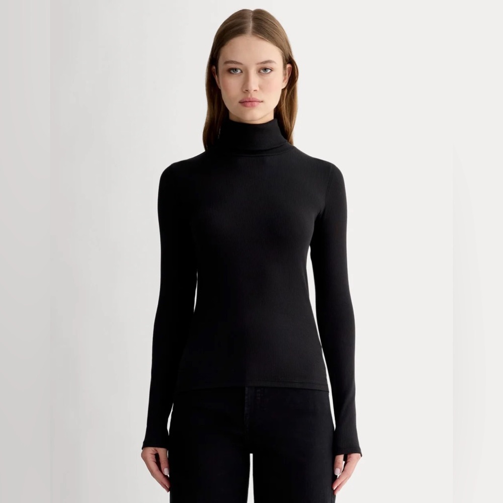 Everlane Pima Cotton Ribbed Turtleneck, Size S, Black